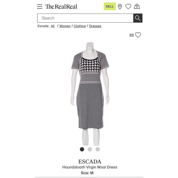Escada Black & White Houndstooth Scoop Neck Wool Sheath Dress Size Med Designer - Picture 7 of 14